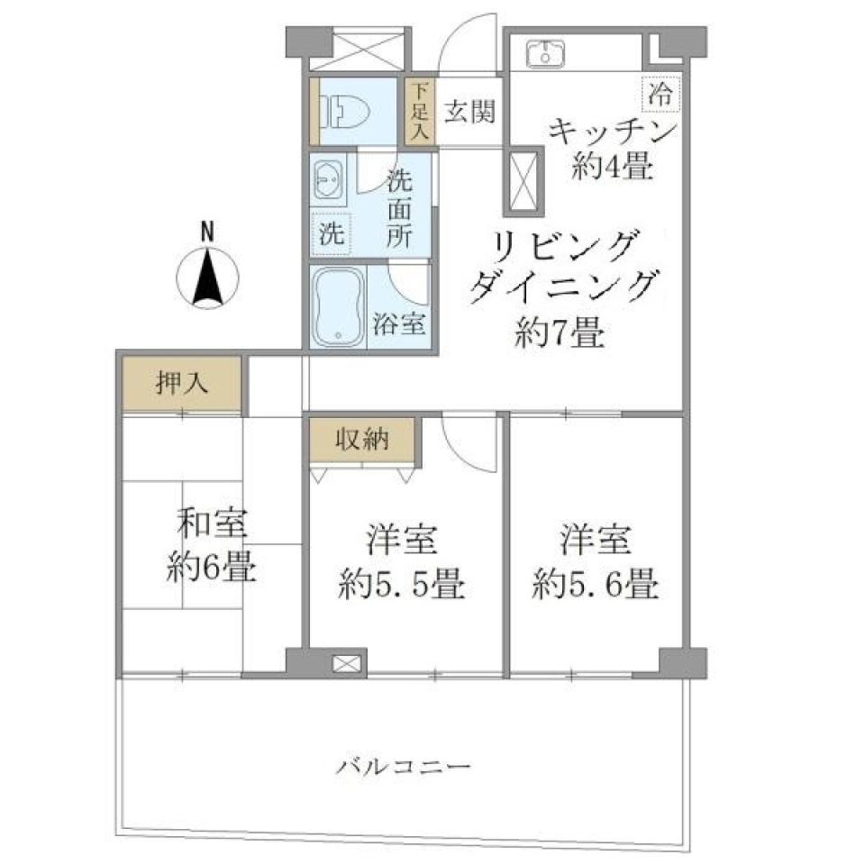 和の心も忘れない、和洋折衷の3LDKの間取り図