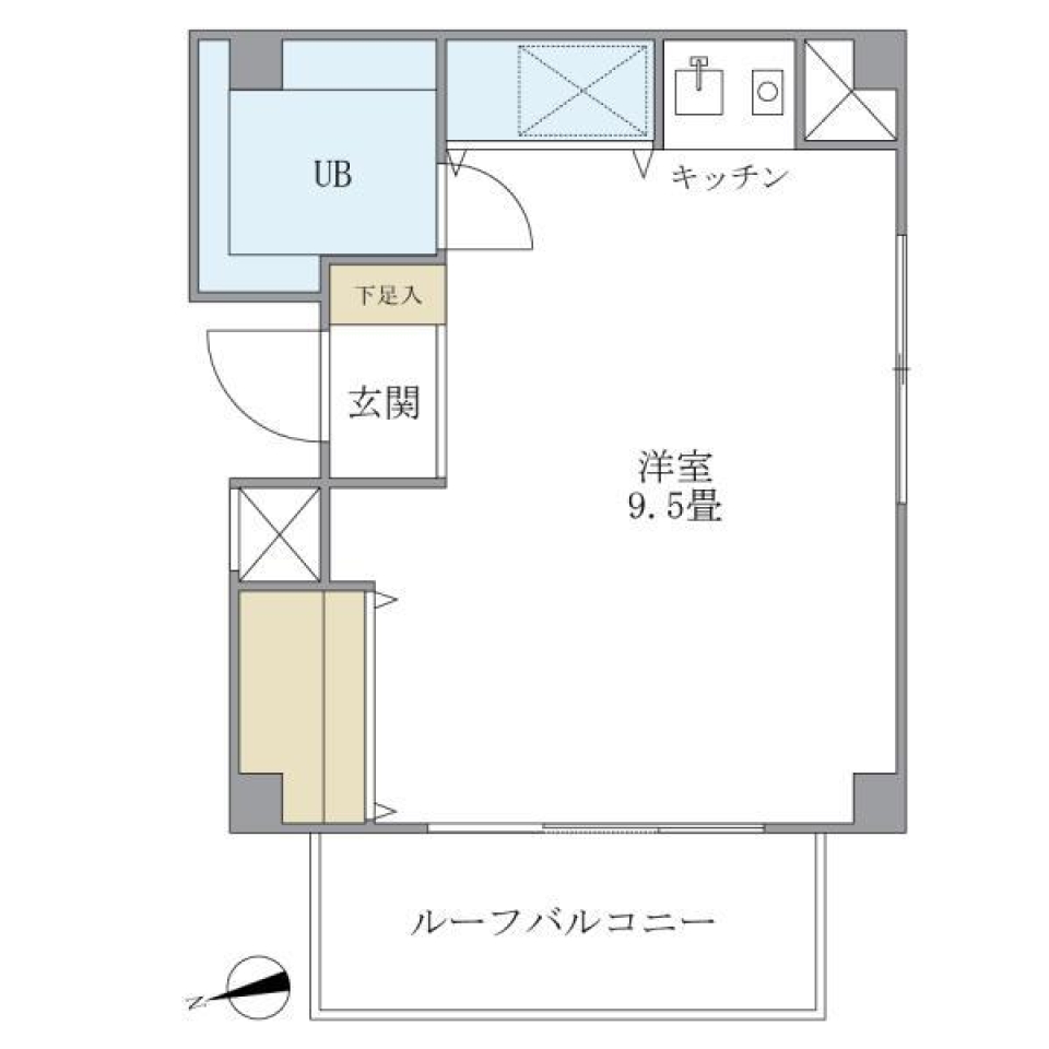 大田区で見つけた、最上階の明るい1Rの間取り図