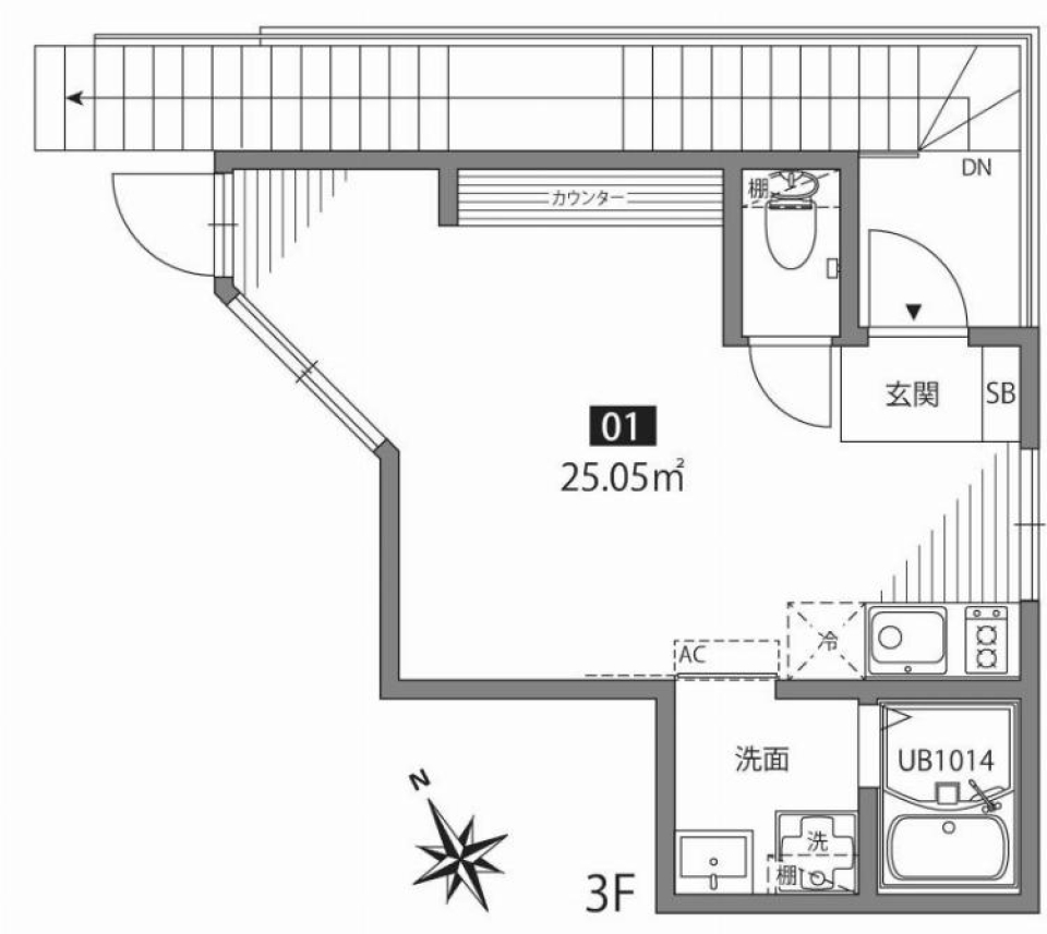 【新築】スタイリッシュに暮らす、洗練された世田谷1Rの間取り図