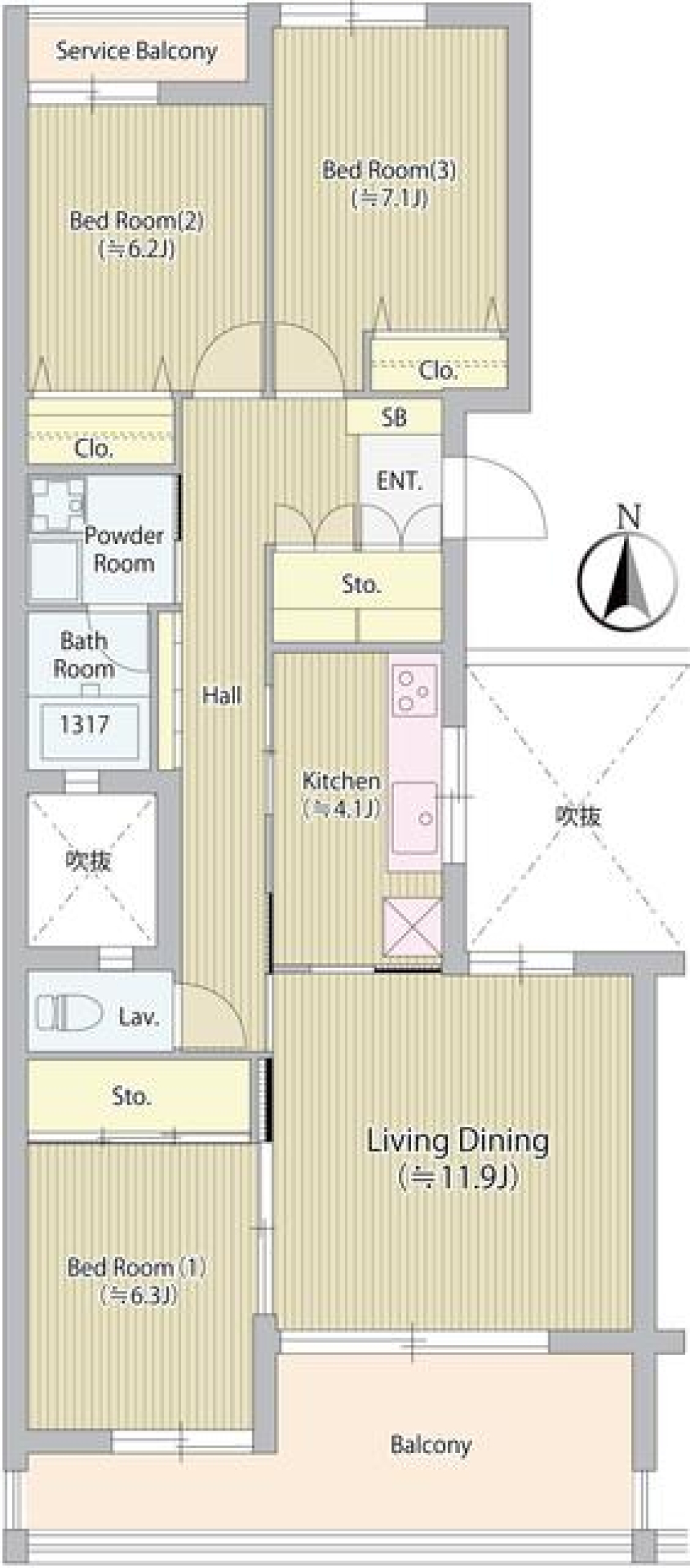 陽光に満ちる家族の場所の間取り図