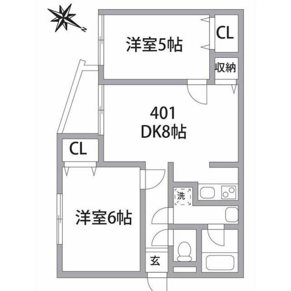 ８帖を隔てたスペースがちょうどいい距離の間取り図