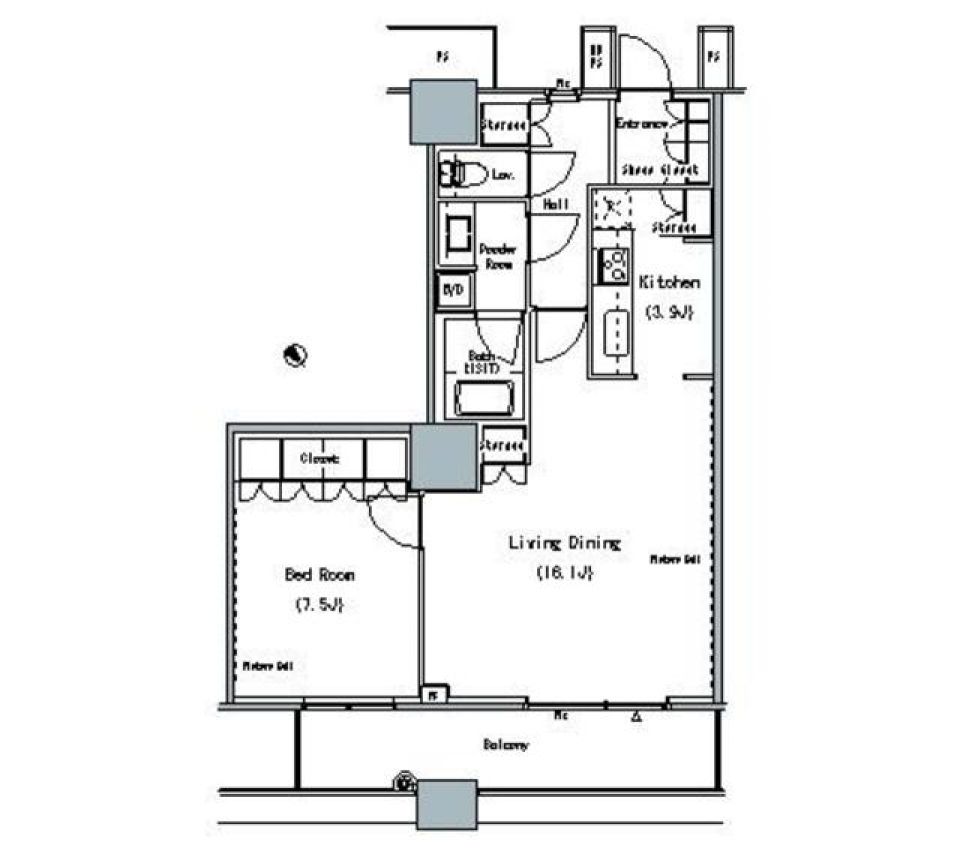 広々リビングと洗練された白基調の空間の間取り図