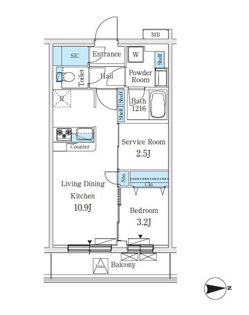 爽やかなイメージの白を基調としたお部屋は、開放的な空間を作り出してくれます。
※写真は同タイプ住戸です。