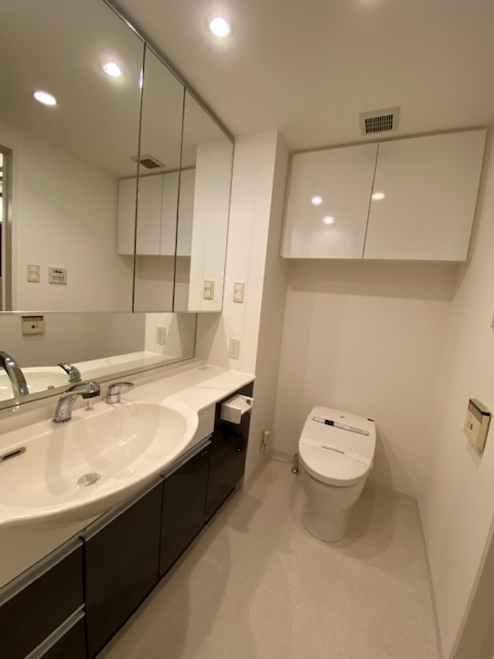 洗面所とトイレが一緒になった設計です。鏡が広々としていて、2人並んでも余裕をもって使える広さです。
参考写真