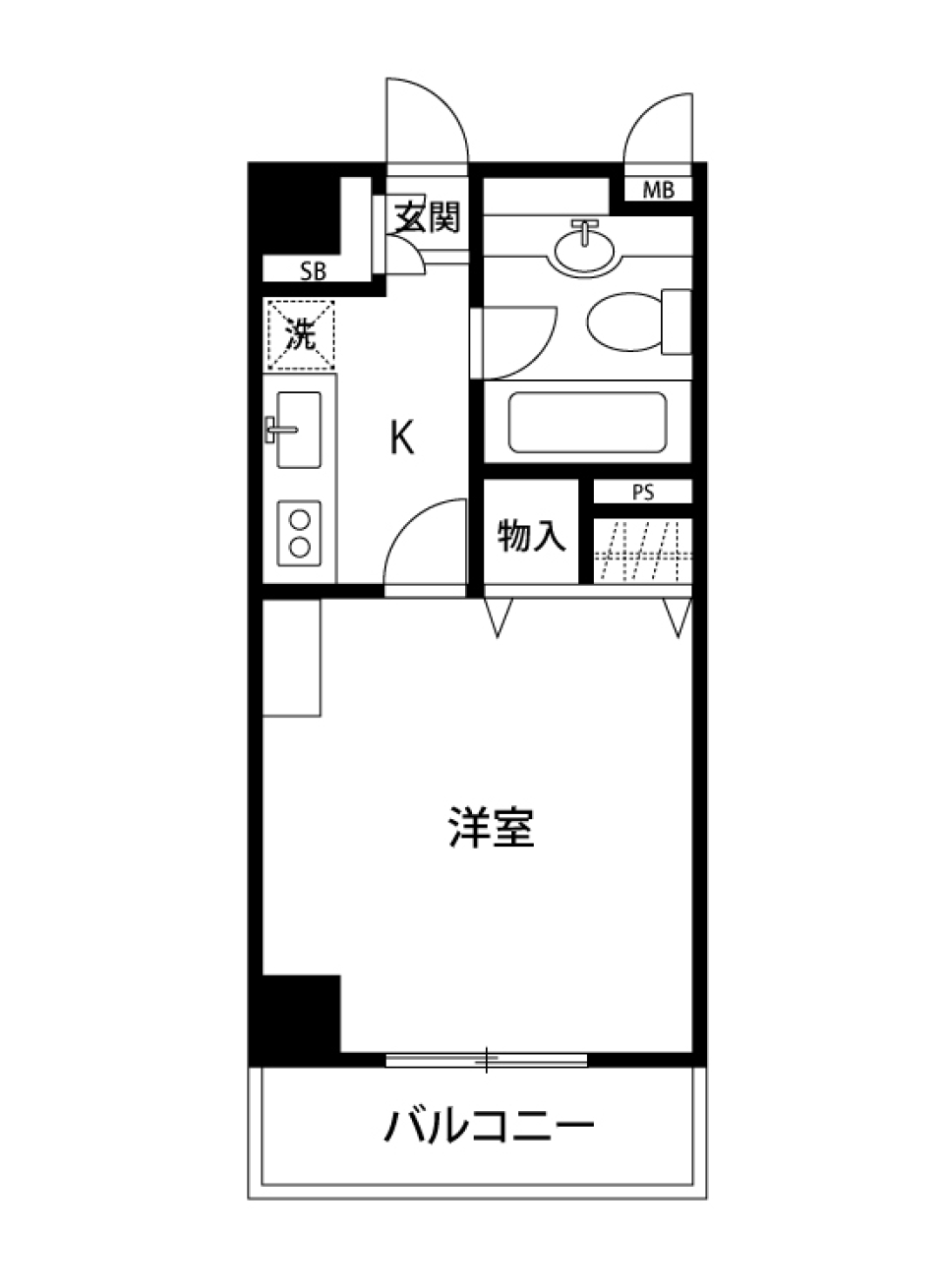 ベッドがそこにあるの!?1Kの部屋を広々と魅せる部屋。の間取り図