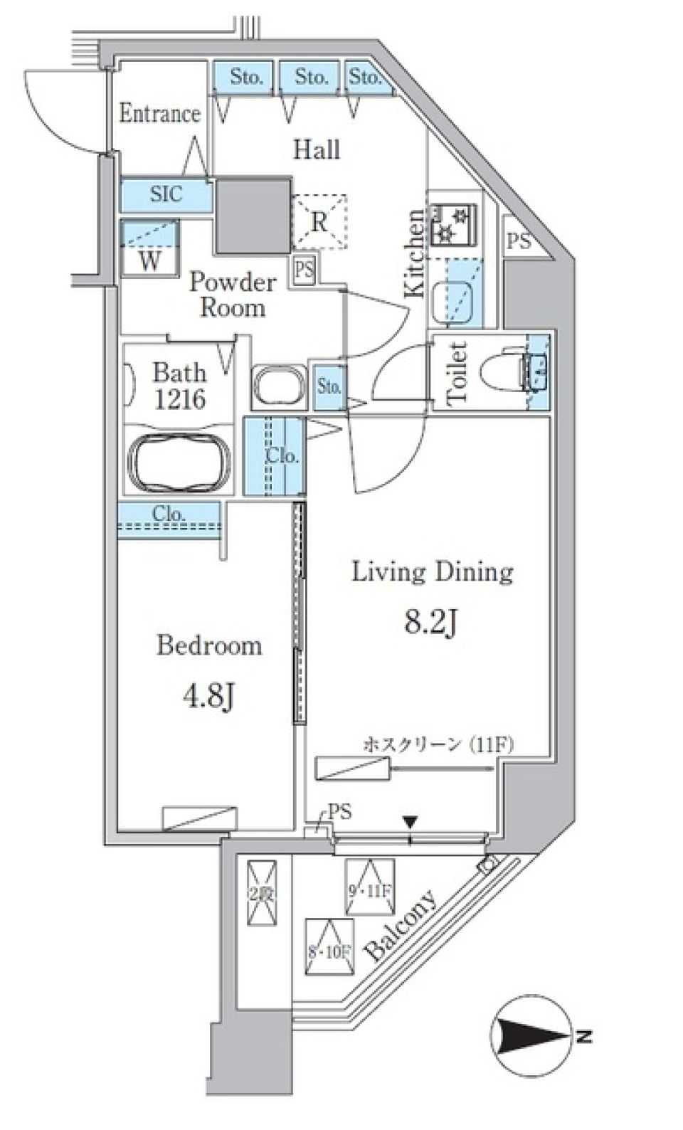１１階の最上階から オープンブルーム入谷 1101号室の間取り図