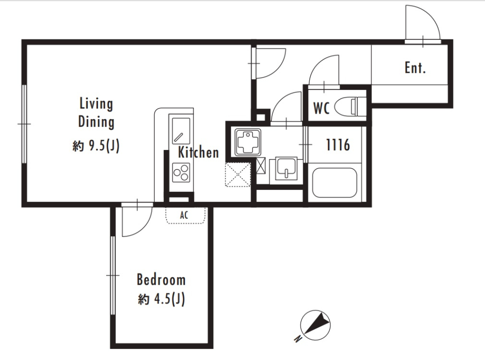 モノクローム・リラックス：クールなコンクリートの寝室での至福のひとときの間取り図