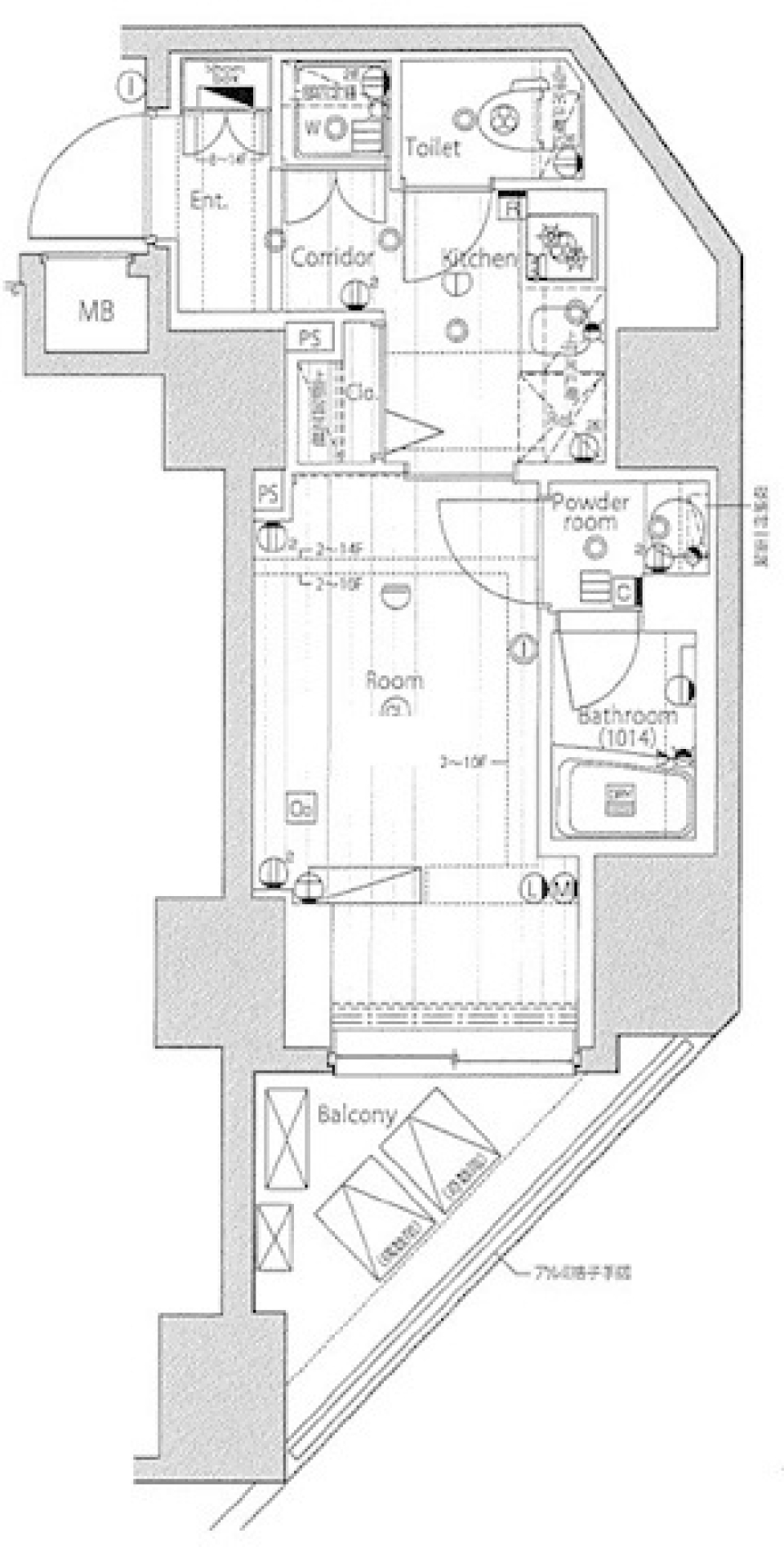 渋谷を△のベランダからの間取り図