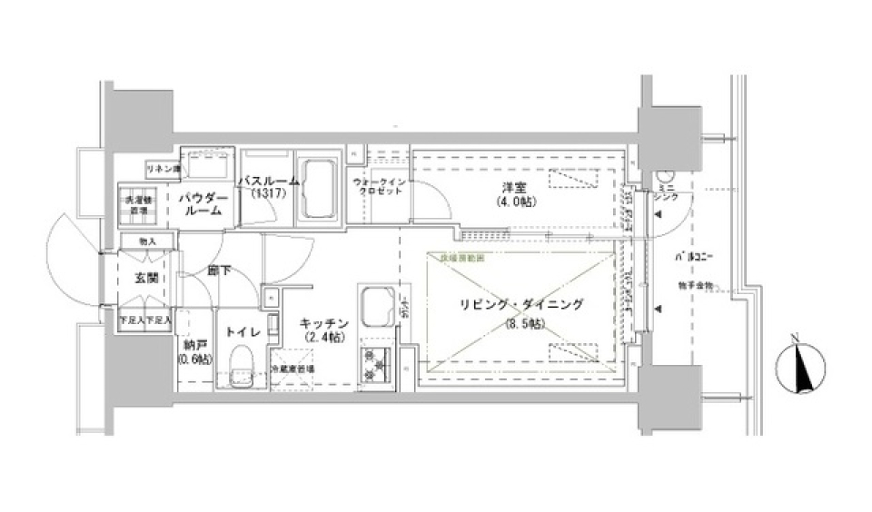 新宿12階の１LDKの間取り図