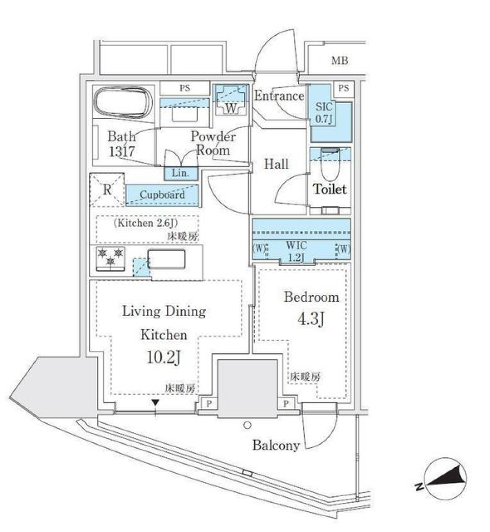 パークタワー東中野グランドエア 1206号室の間取り図
