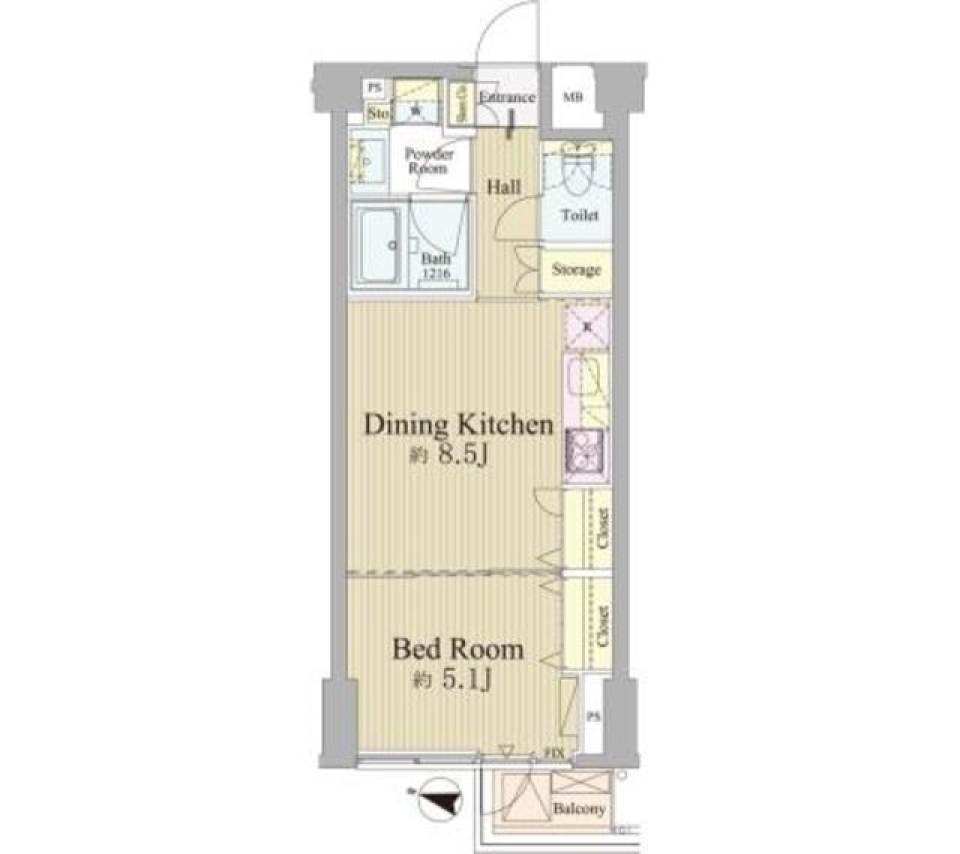 神楽坂の1DKに住まうの間取り図