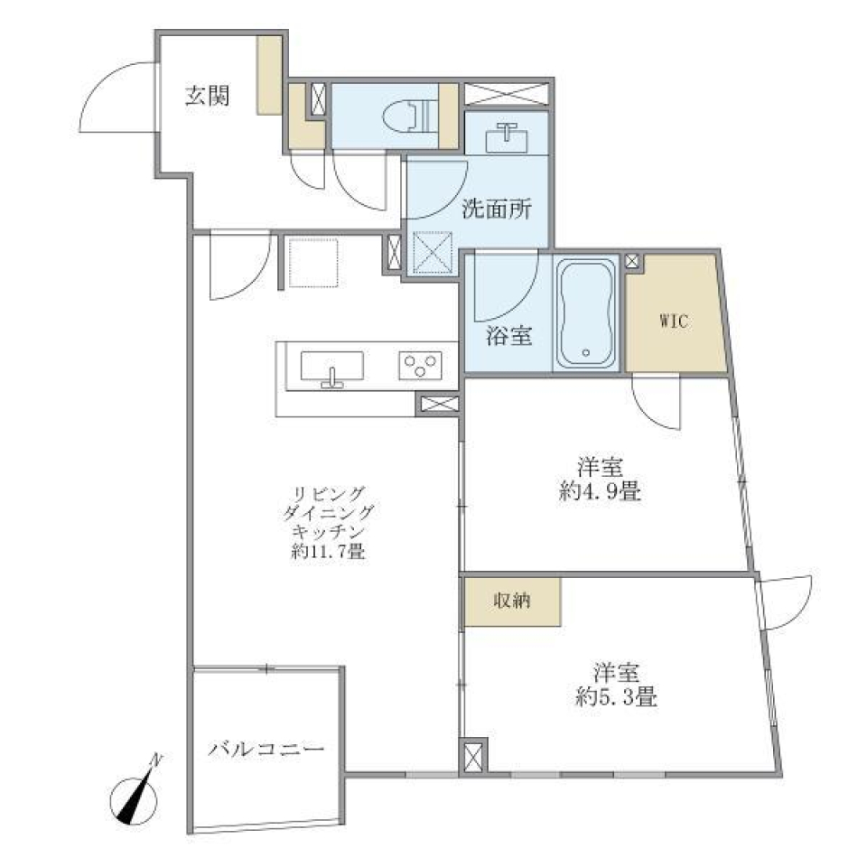 シックな赤坂の２LDKの間取り図