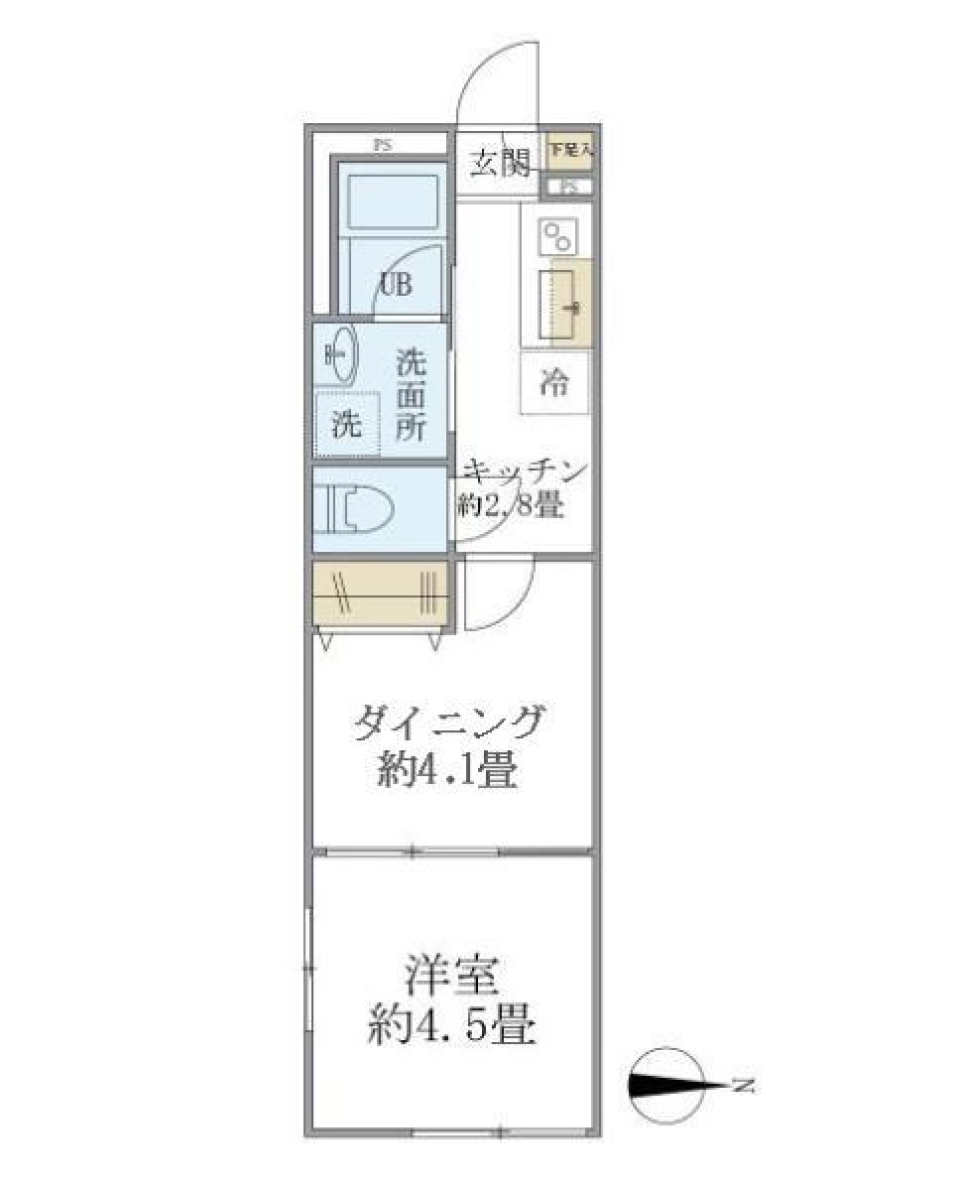 練馬区の築浅＆最上階の１LDKの間取り図