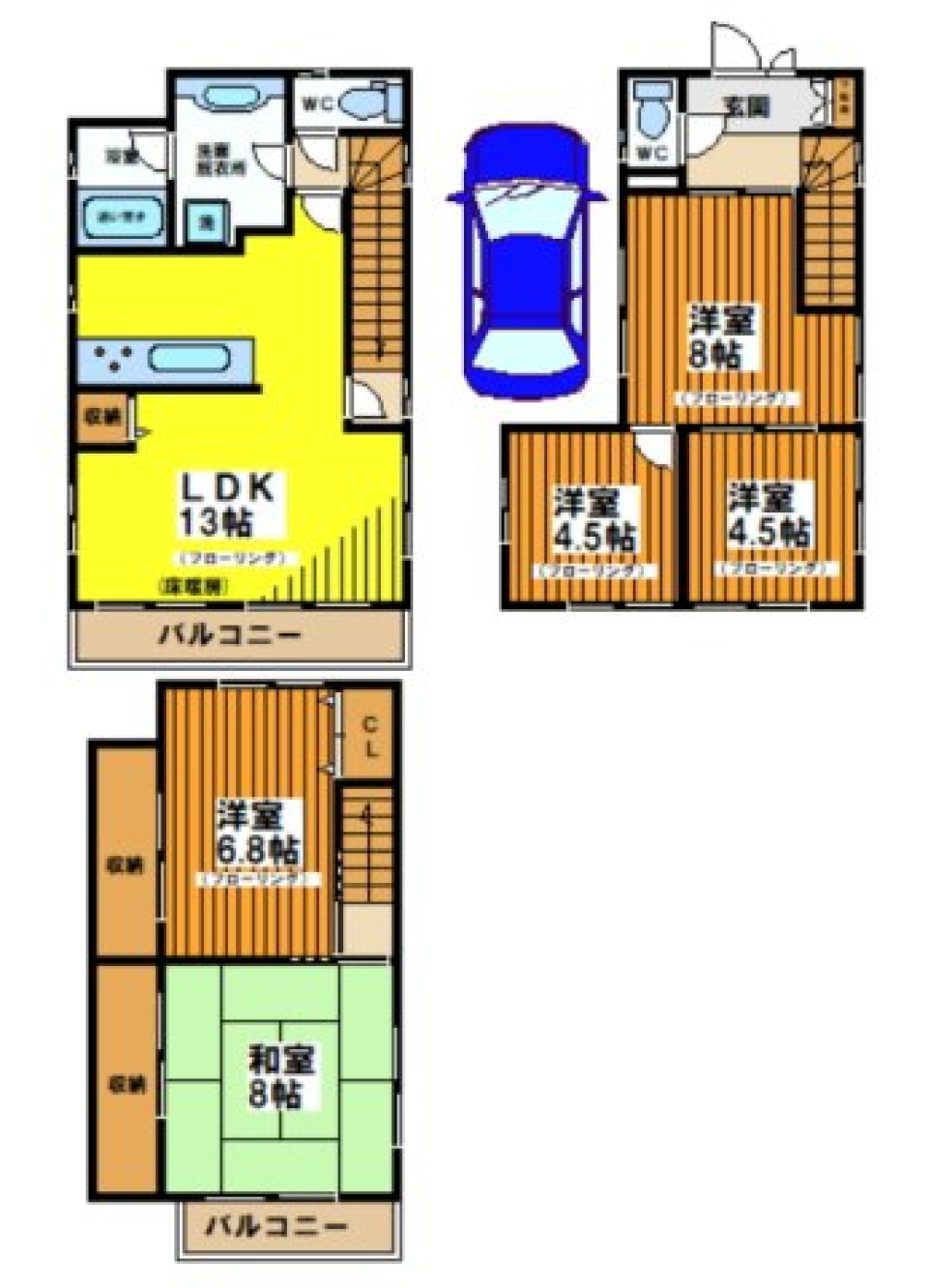中野区の家族の拠点：笹塚駅徒歩9分の広々とした5LDKの戸建ての間取り図