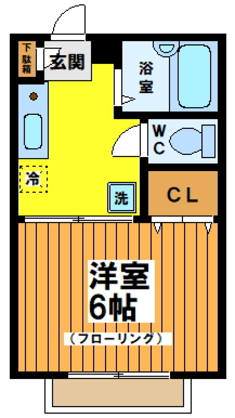 シンプルイズベスト！世田谷区の６帖洋室での暮らしの間取り図