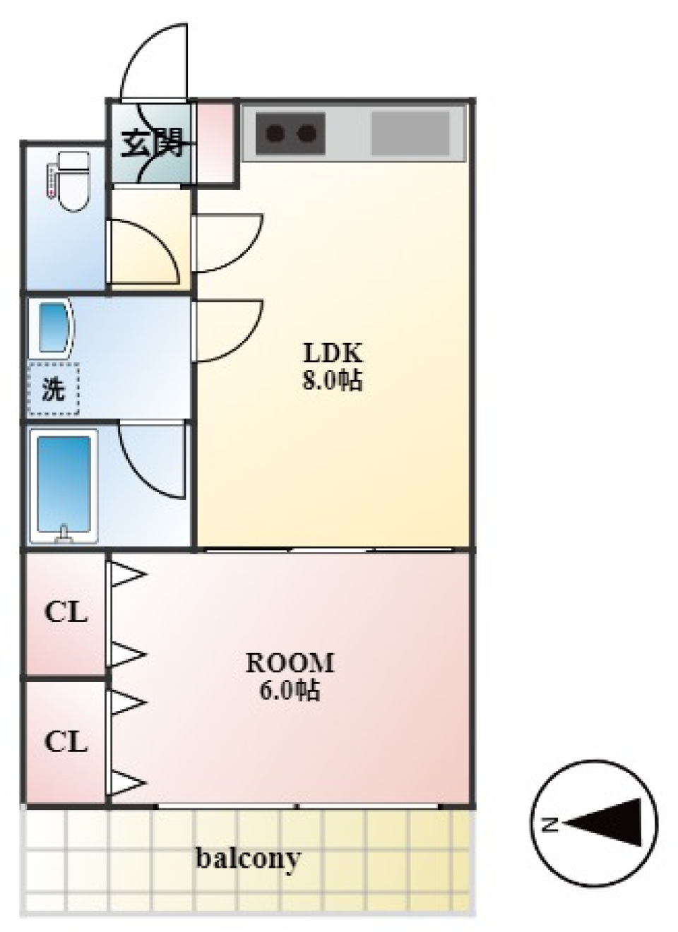 自在な空間：中野区のLDK＆洋室の間取り図