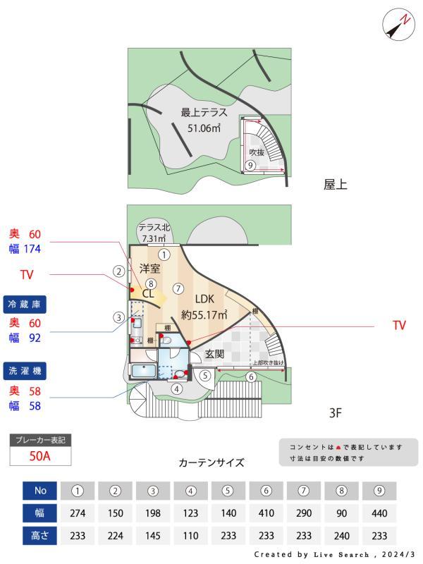 カーテンサイズや冷蔵庫置き場のサイズなど