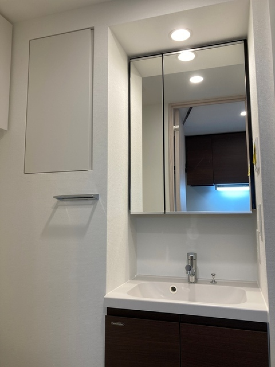 洗面台は暗めの色でシックなデザインです。
※写真は同タイプ住戸です。