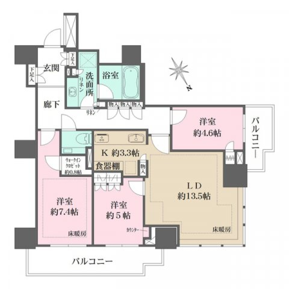 ザ・パークハウス三田ガーデン　タワー棟　２１１号室［ペット可］の間取り図