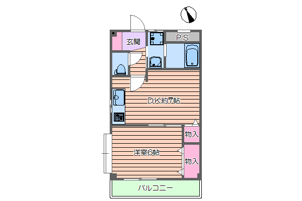 1DKの間取りです。