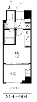 1DKの間取りです。