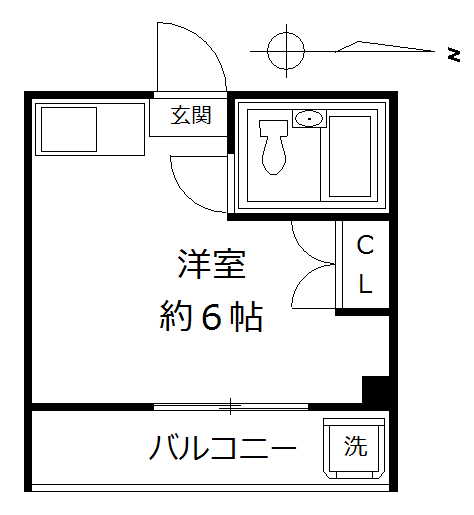 1Rの間取りです。