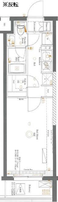 1Kの間取りです。
※反転タイプとなります。