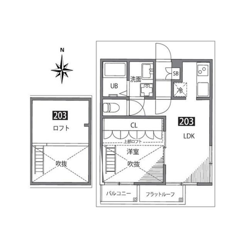 サニーフォレスト嶋　２０３号室の間取り図