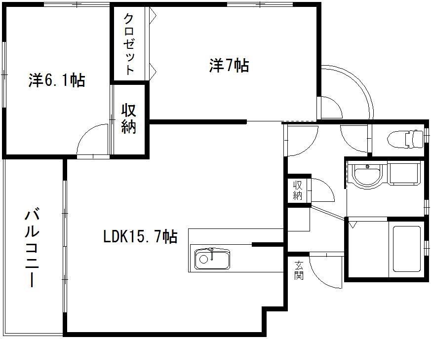 2LDKの間取り図。