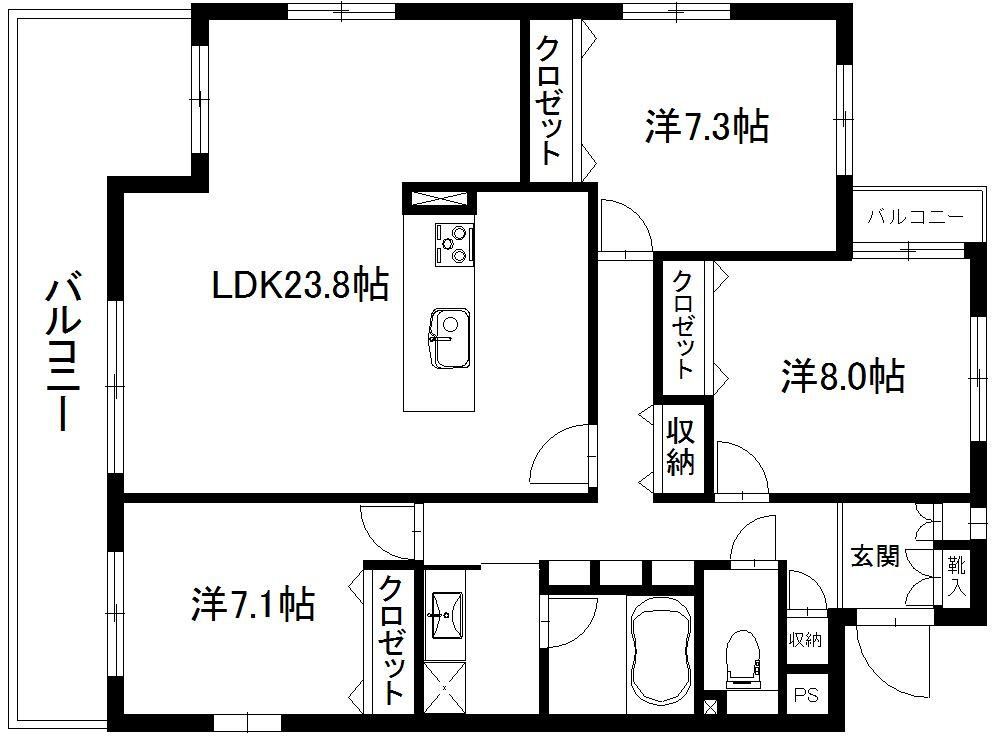 3LDK
ファミリーでもゆったり
