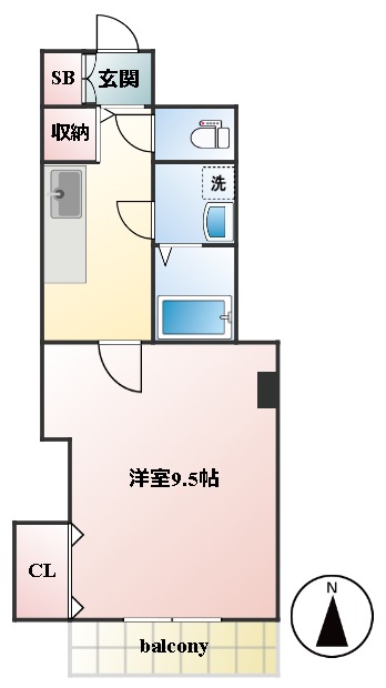 9.5帖の1Kです