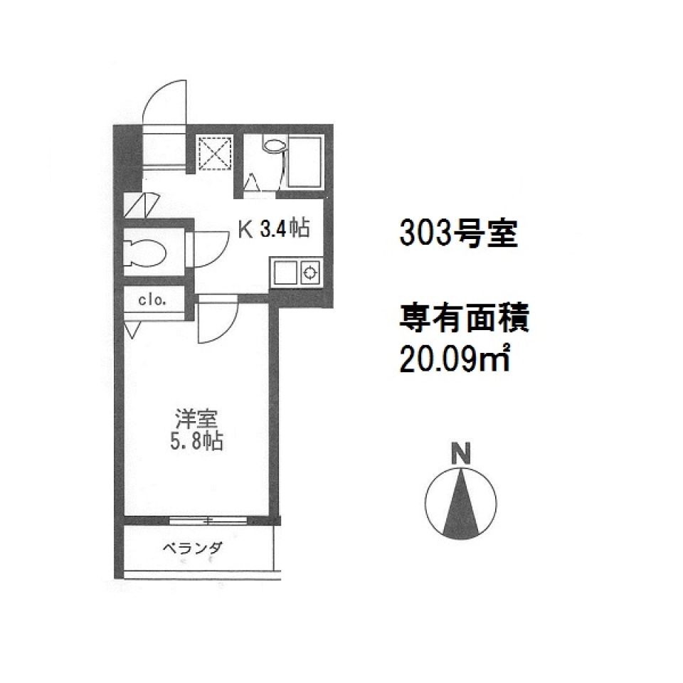 グランディール武蔵小杉　303号室の間取り図