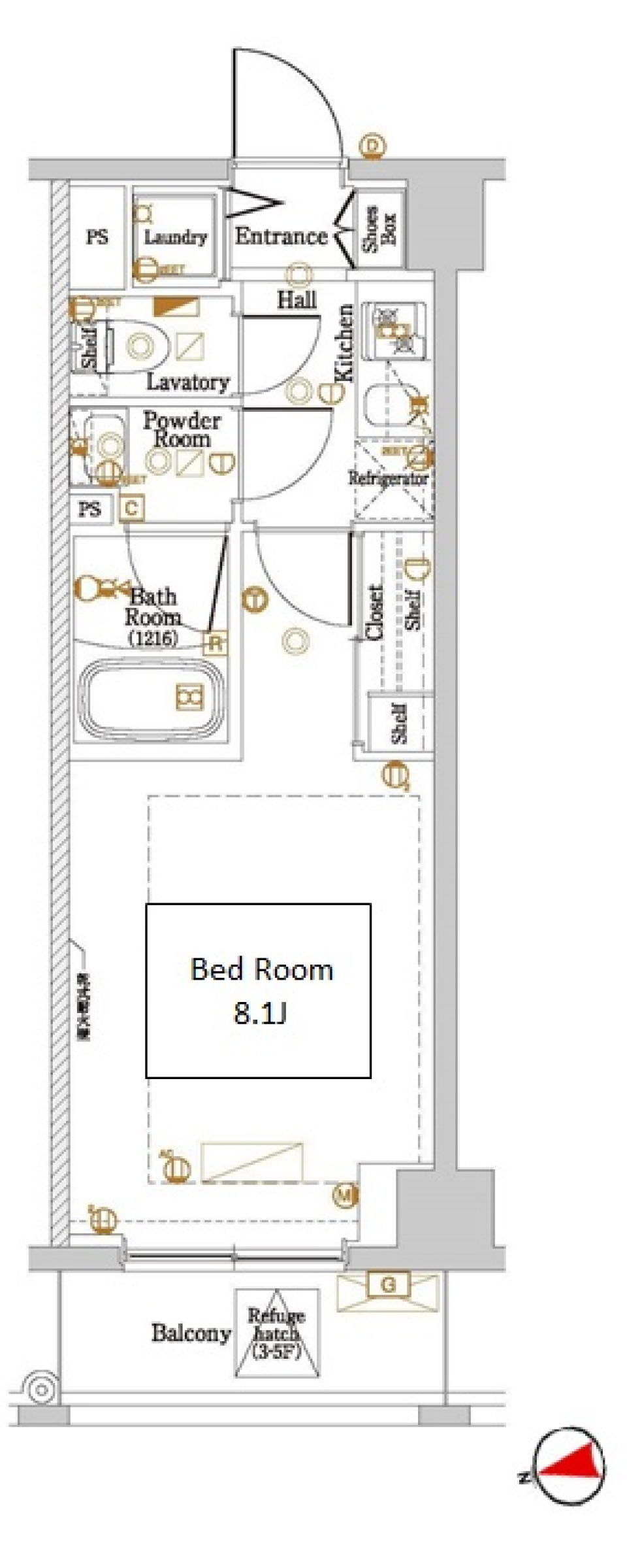 クリーンな白の部屋で暮らす［ペット可］の間取り図