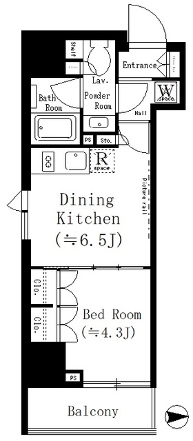 1DKの間取りです。