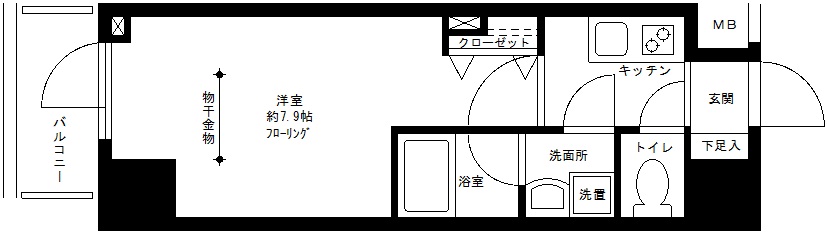 1Kの間取りです。