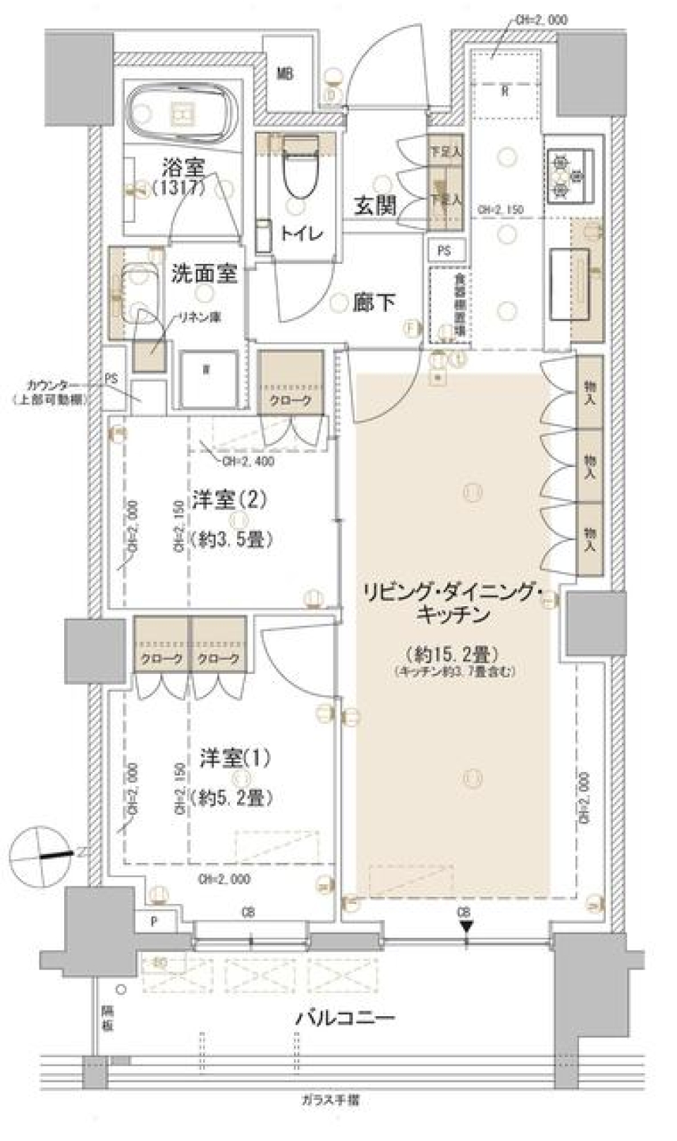 パークホームズ東中野　２０８号室の間取り図