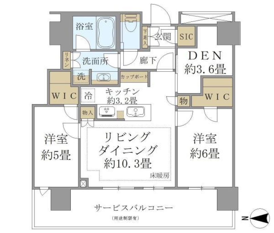 ＴＨＥ　ＹＯＫＯＨＡＭＡ　ＦＲＯＮＴ　ＴＯＷＥＲ　2913号室［新築］　の間取り図