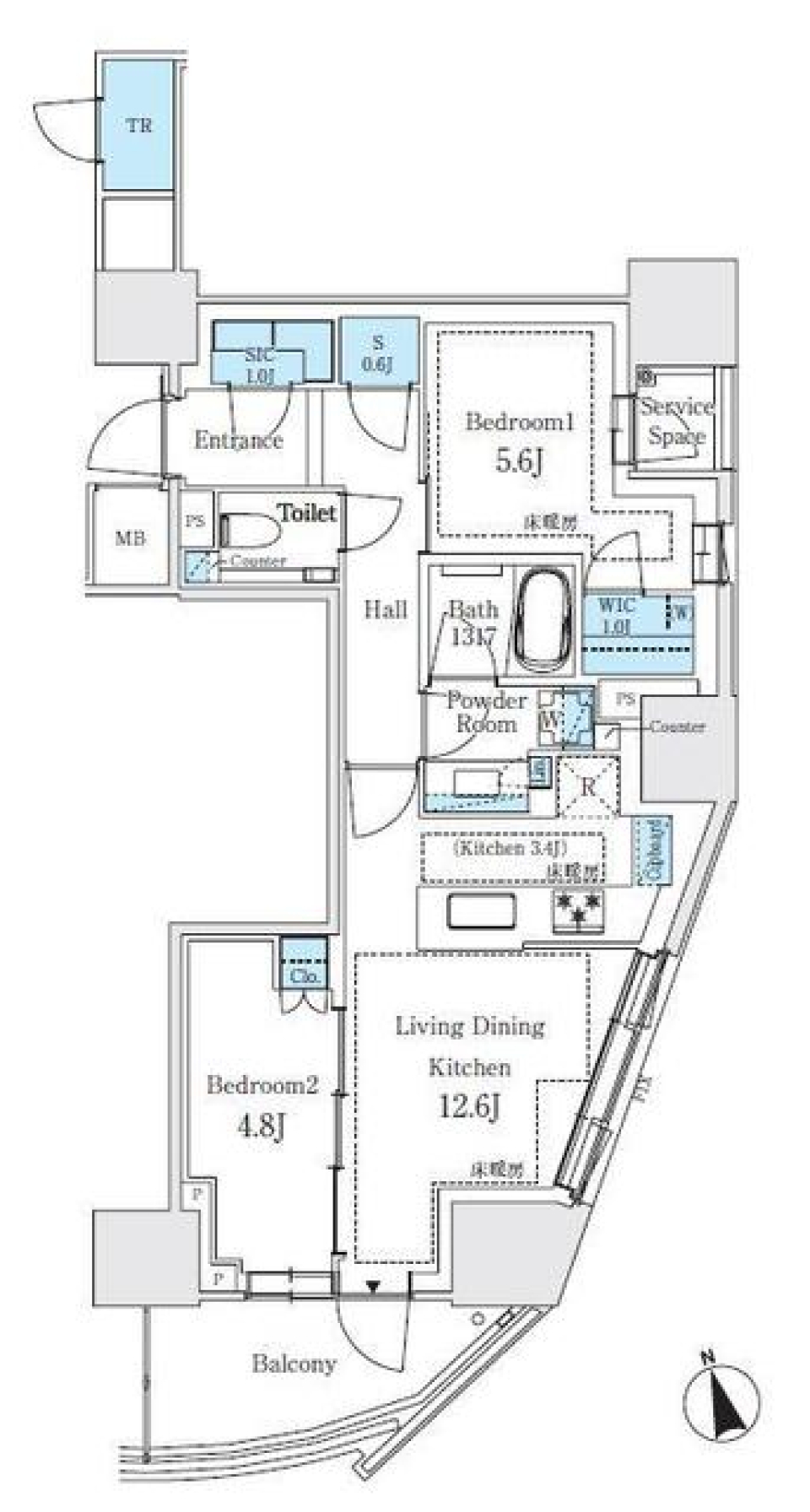 パークタワー東中野グランドエア　1301号室［新築］の間取り図