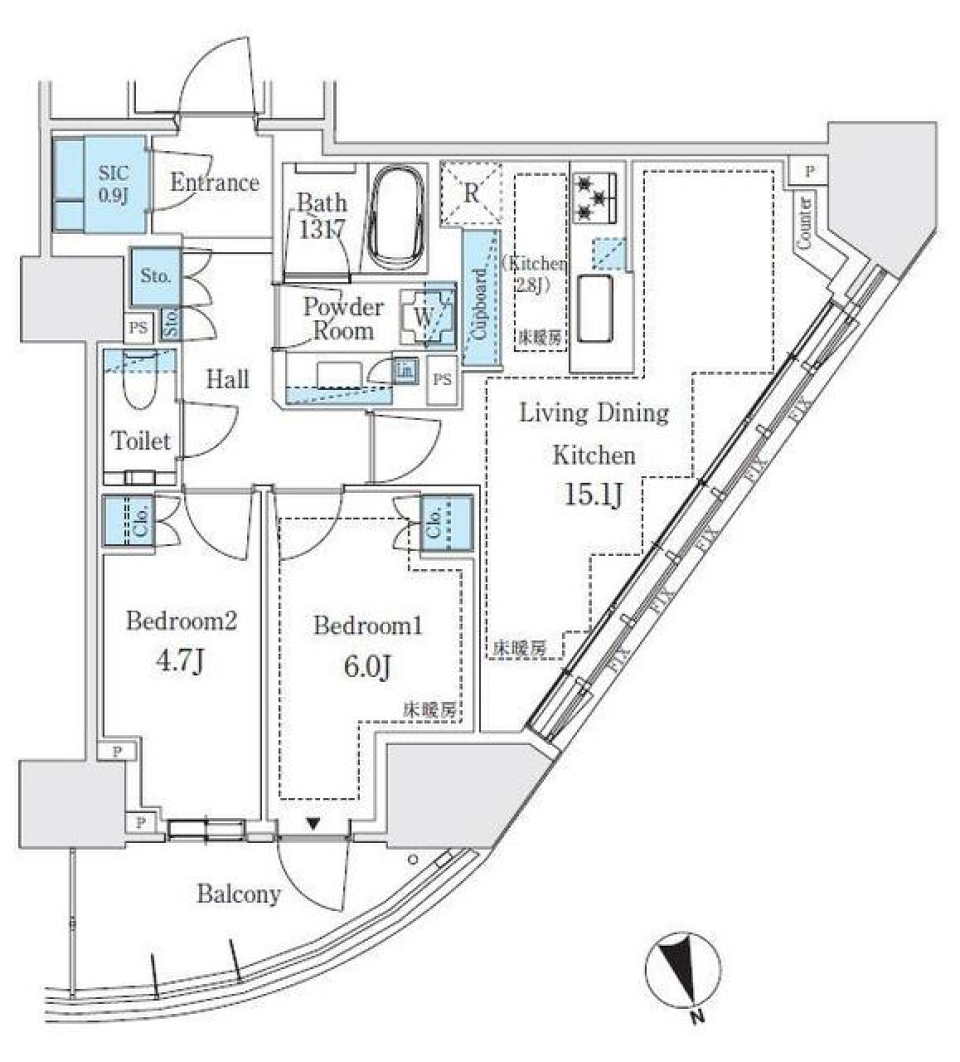 パークタワー東中野グランドエア　1705号室［新築］の間取り図