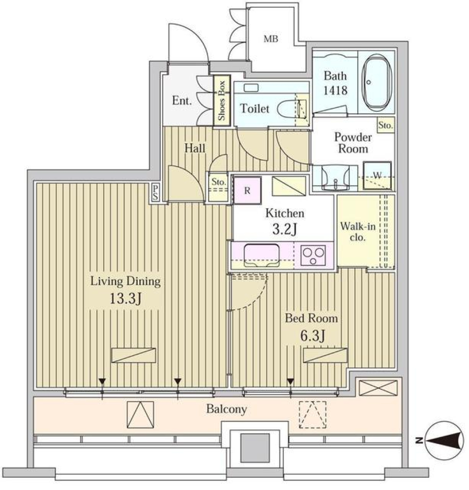 ＭＯＭＥＮＴＯ　ＳＨＩＯＤＯＭＥ　1613号室［ペット可］の間取り図