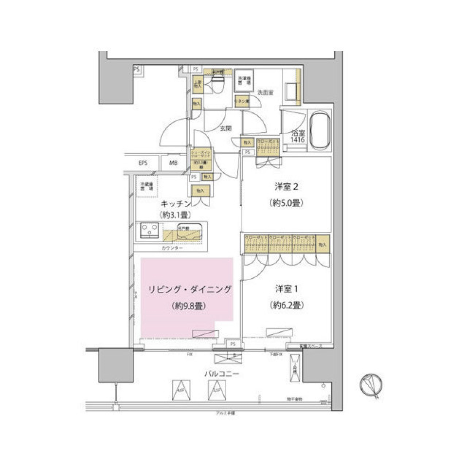 ザ・パークハウス渋谷美竹　401号室［ペット可］の間取り図