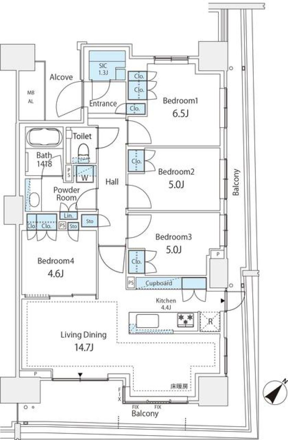 ＨＡＲＵＭＩ　ＦＬＡＧ　ＳＵＮ　ＶＩＬＬＡＧＥ　Ｂ棟　1490号室の間取り図