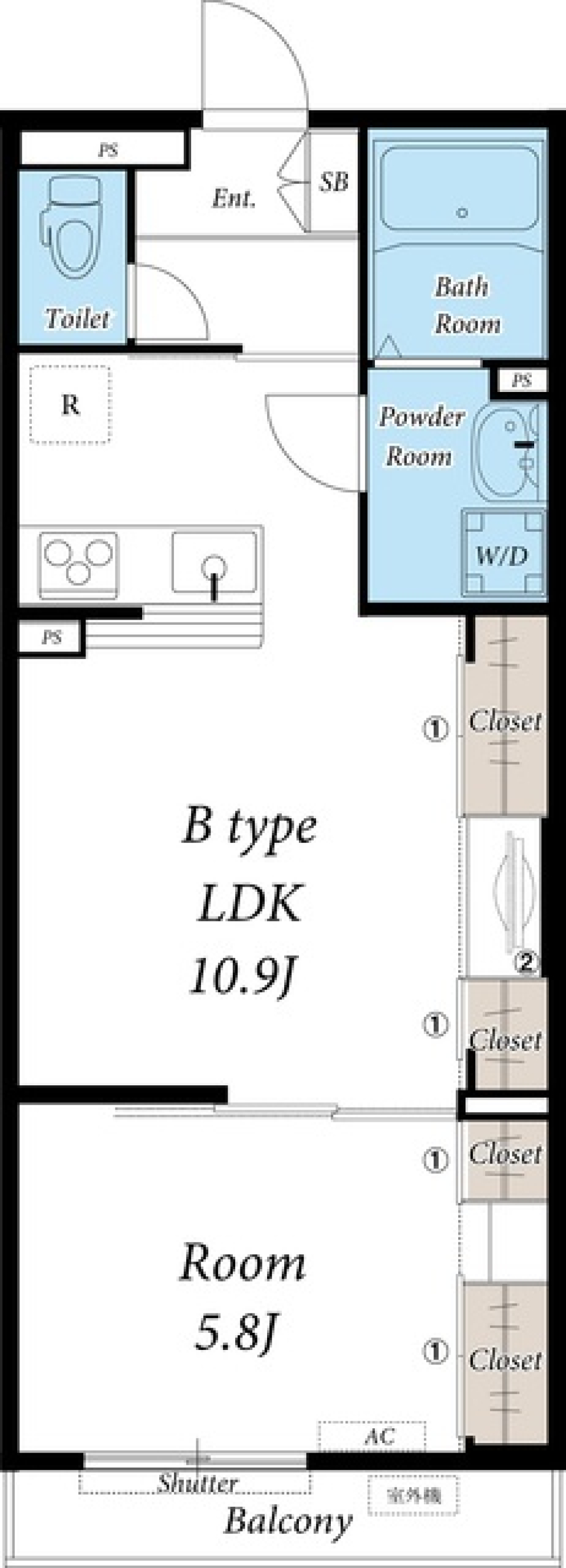 リブリ・Ｂｅｌｌａ　Ｖｉｔａ　105号室の間取り図