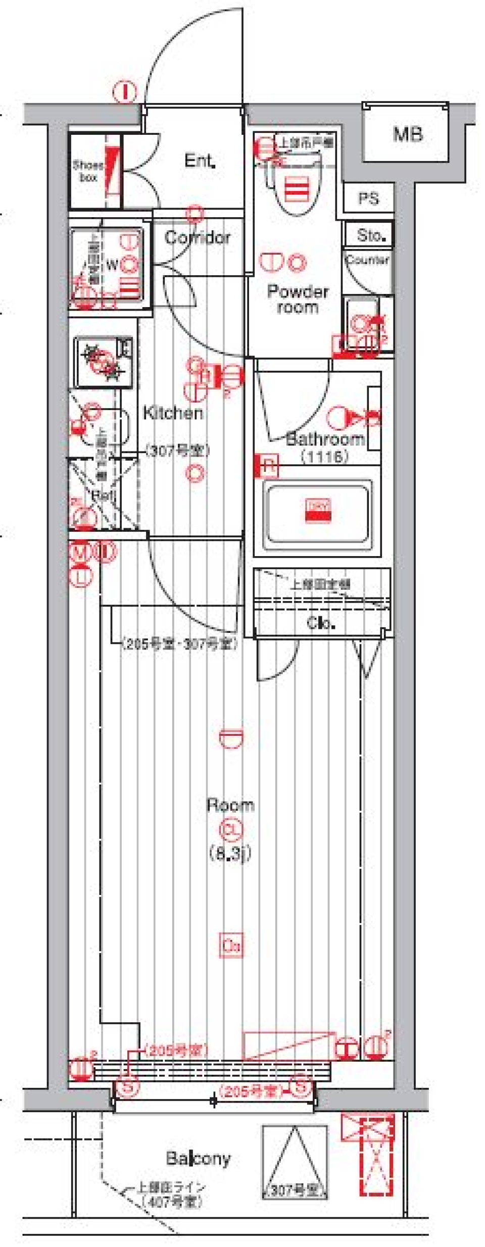 プレミアムキューブM赤坂檜町307号室［ペット可］の間取り図