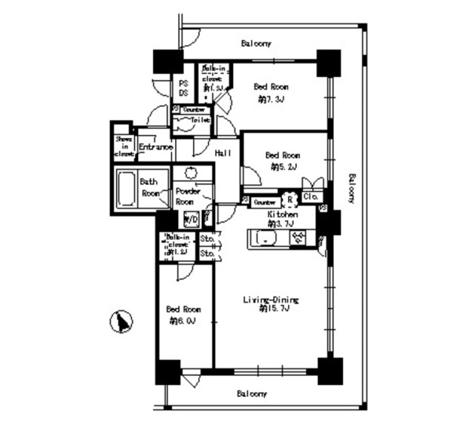 パークタワー芝浦ベイワード　アーバンウイング　2401号室［ペット可］の間取り図