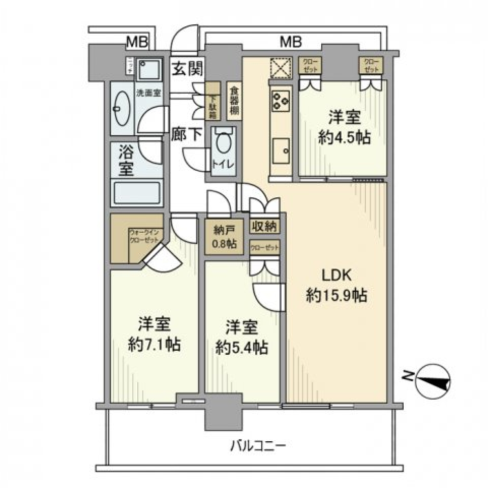 リエトコート武蔵小杉ザ・クラッシィタワー　1405号室の間取り図