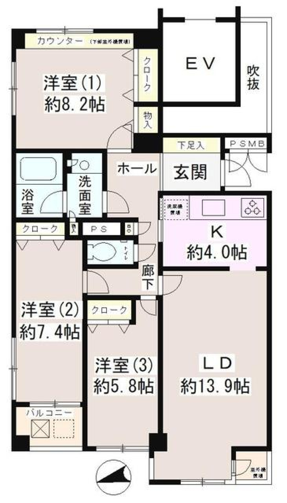 成城ストリームハイツ　408号室の間取り図