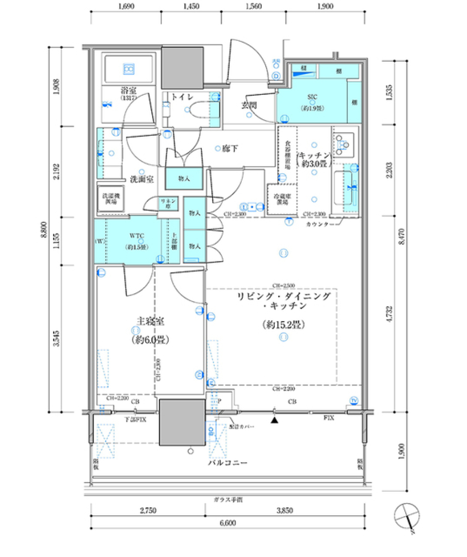 パークタワー勝どき　ミッド棟　2205号室［ペット可］の間取り図