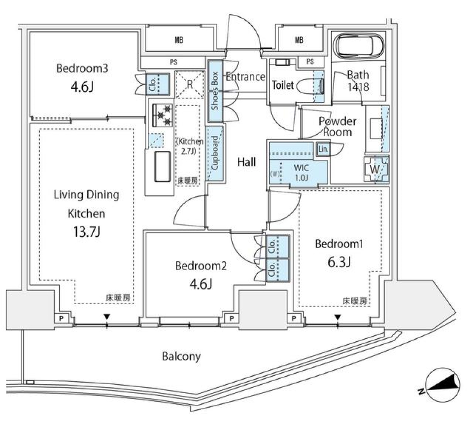 パークタワー東中野グランドエア　1803号室［新築］の間取り図