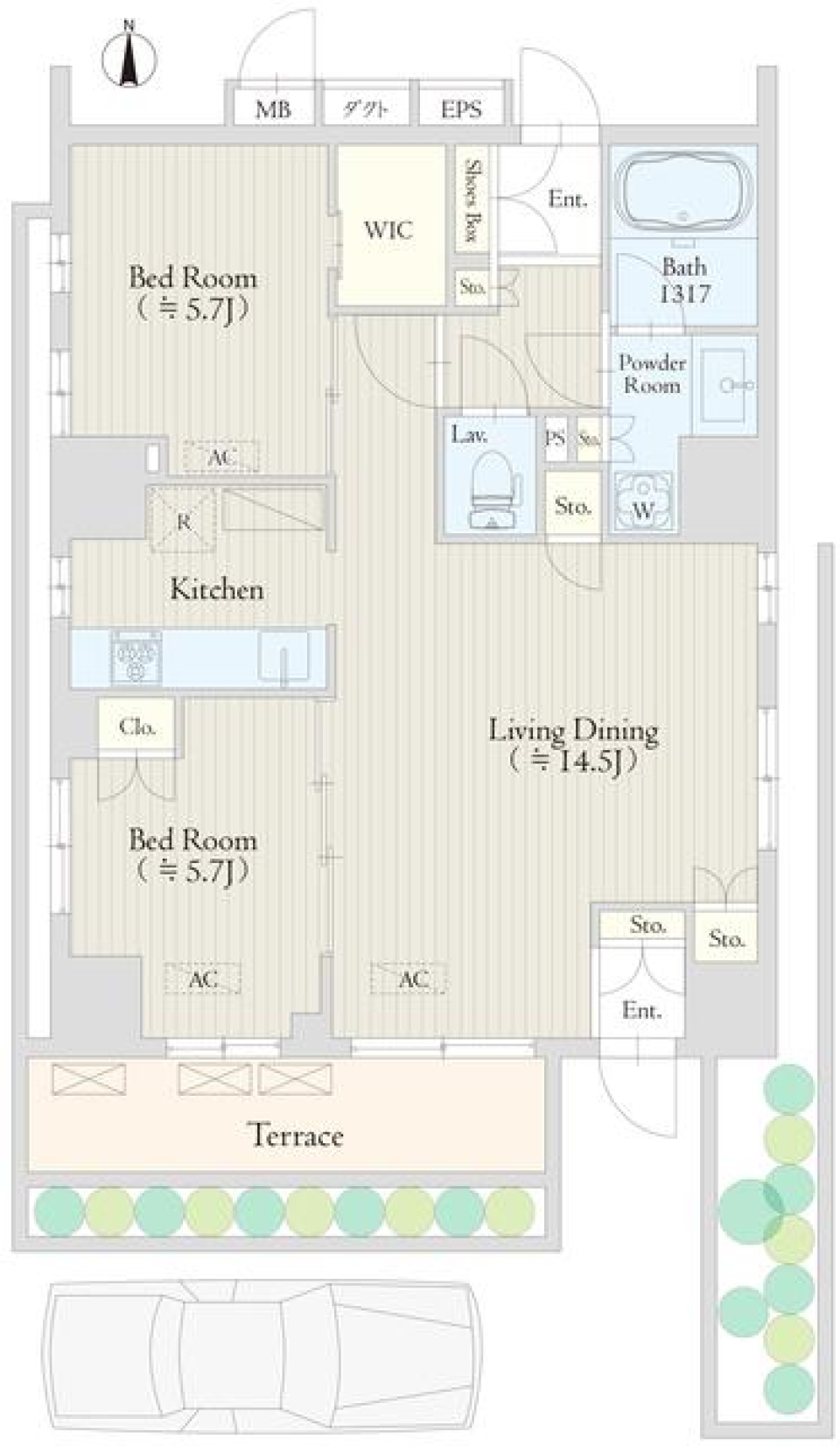 Ｋｅｙａｋｉ　Ｔｅｒｒａｃｅ　恵比寿南　103号室の間取り図